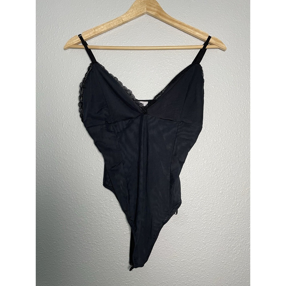 Revamped Black Lace Thong Bodysuit Teddy SZ Large‎